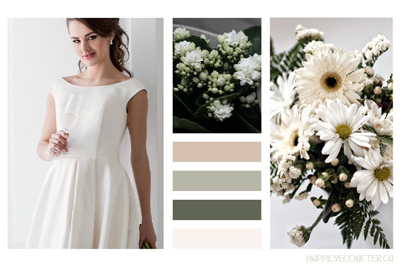 shades of green and beige wedding colour palette